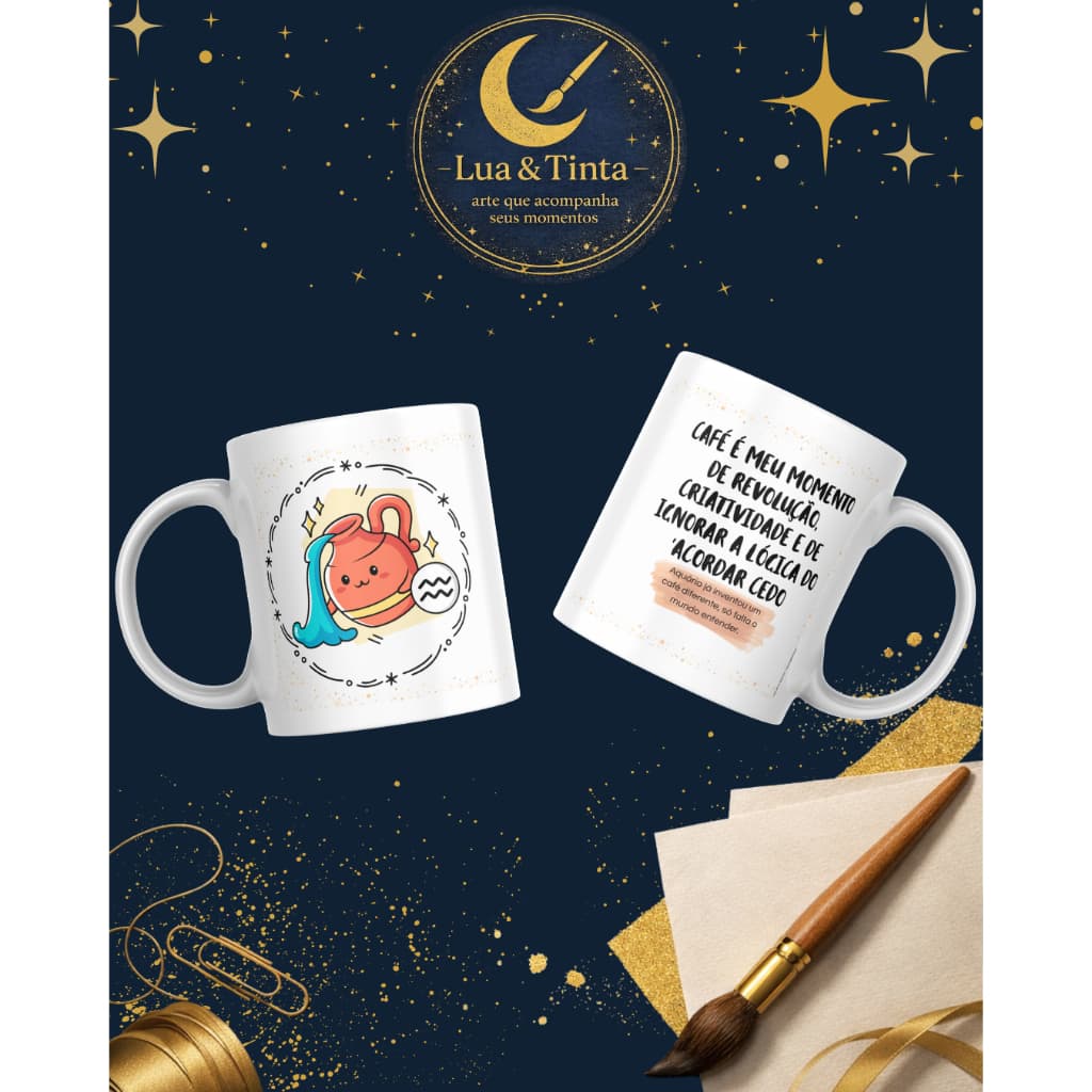 Caneca Signo Aquário ♒ Presente Criativo Astrologia Estética 325ml