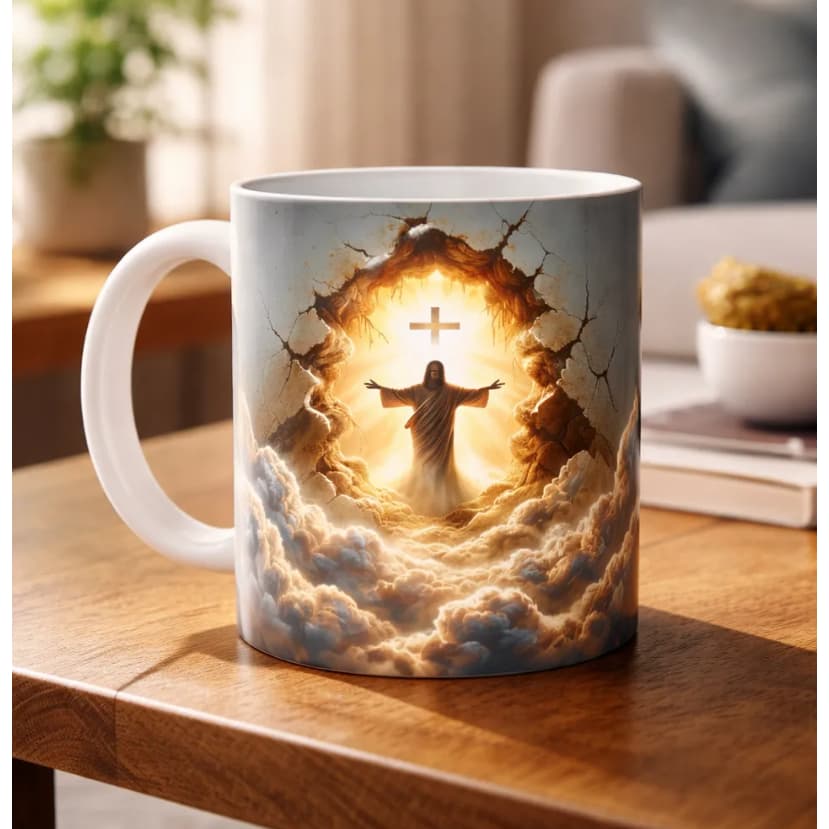 Caneca Porcelana 3D Evangélica Deus Jesus Cristo Fé Presente Gospel
