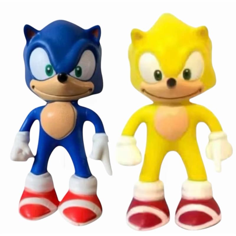 boneco de Sonic kit 2 azul amarelo 15cm