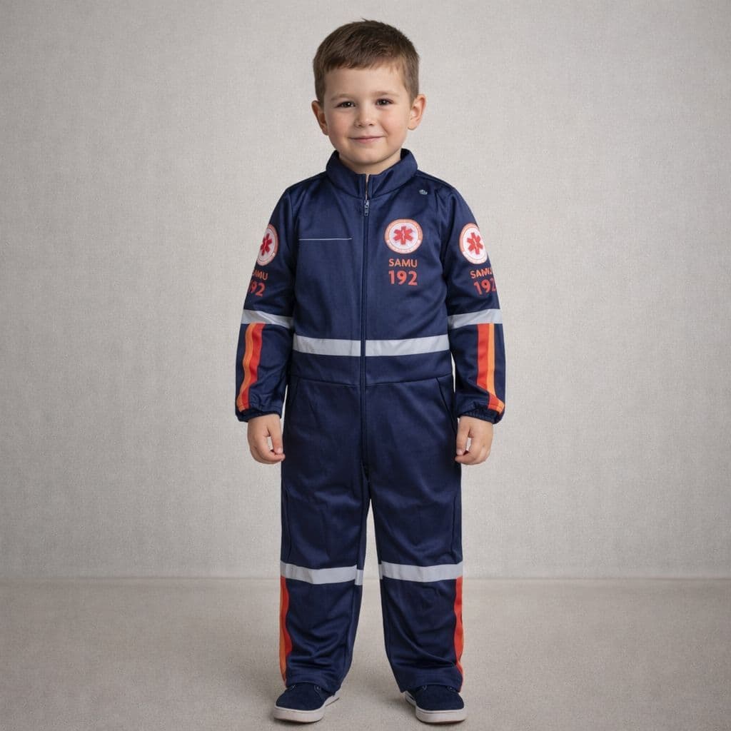 Fantasia Menino Roupa Infantil Socorrista Samu Bombeiro Dia do Trabalho