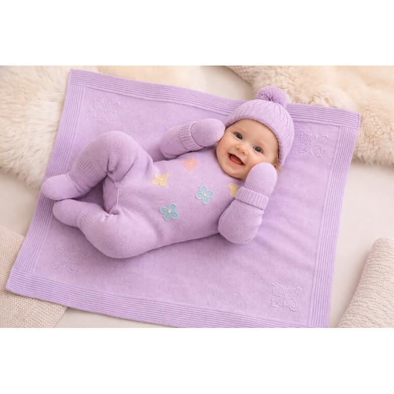 Saída maternidade de tricô Borboletas - Kit completo 4 peças - RN Antialérgico