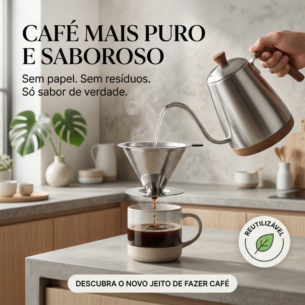 Coador de Café Inox 103 Permanente Reutilizável Filtro Sem Papel Aço Inox 304 Ecológico