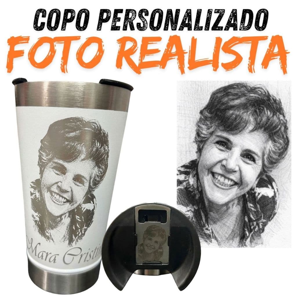 Copo Térmico Personalizado a Laser FOTO REALISTA 473ml Inox com Tampa Abridor Envio Rápido