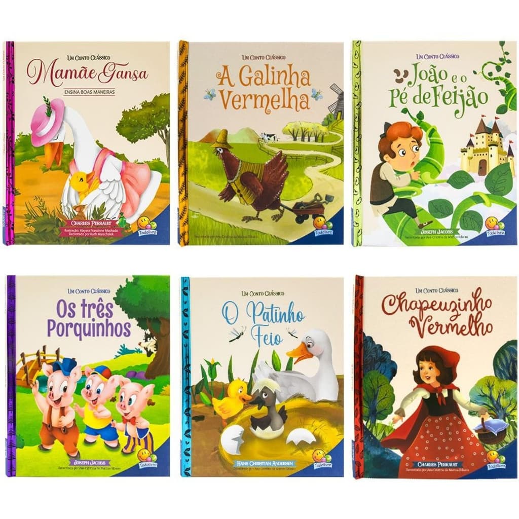 Coleção 6 Livros Luxo Capa Dura Infantil Contos Clássicos Educativo 3 Anos
