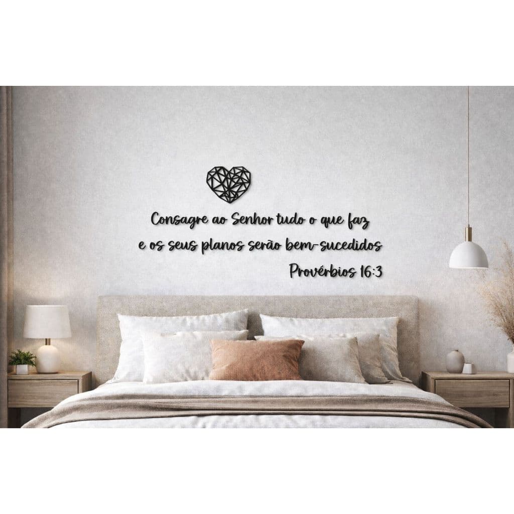 Letreiro Decorativo MDF Frase Religiosa Provérbios 16:3 para Parede