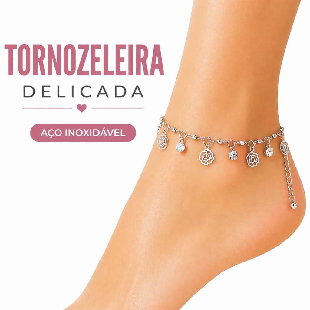 Tornozeleira Feminina Aço Inoxidável Delicada Ajustável Pingentes Flor Brilho Não Escurece