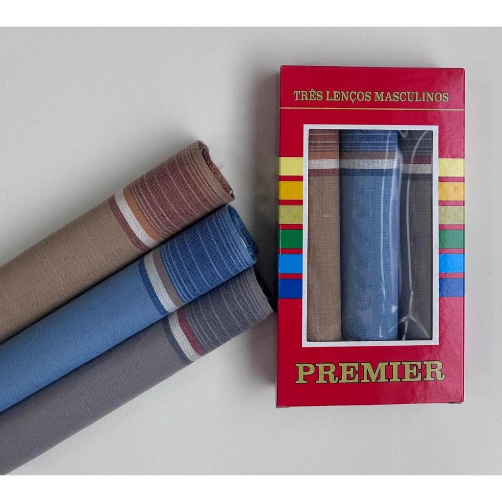 LENÇO DE BOLSO PREMIER PRESIDENTE  100% ALGODAO C/3
