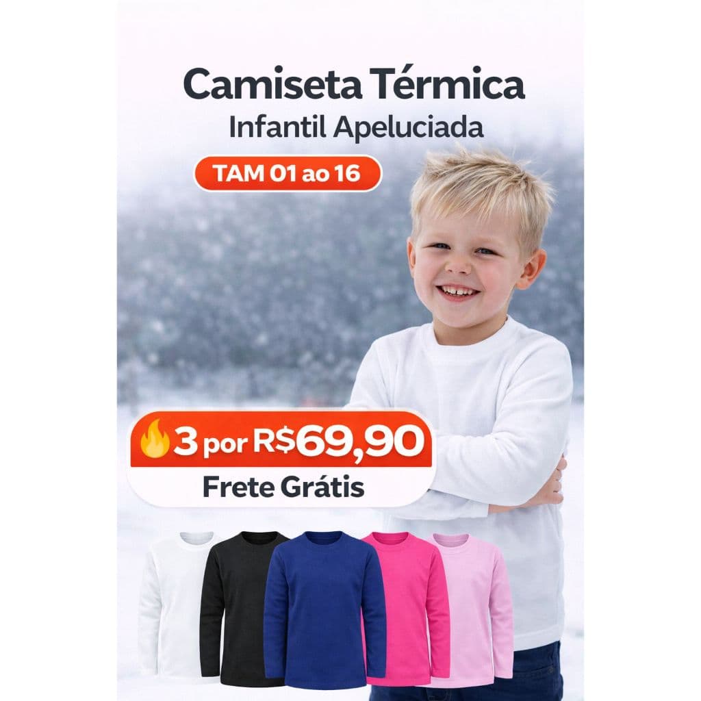 Kit 3 Blusas Térmicas Infantil Segunda Pele Inverno Roupa de Frio Criança 01 ao 14 anos