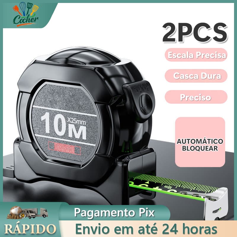 2pcs 10M Fita Métrica Aço Inoxidável carbono De Alta Precisão trena Profissional Fluorescente Trava
