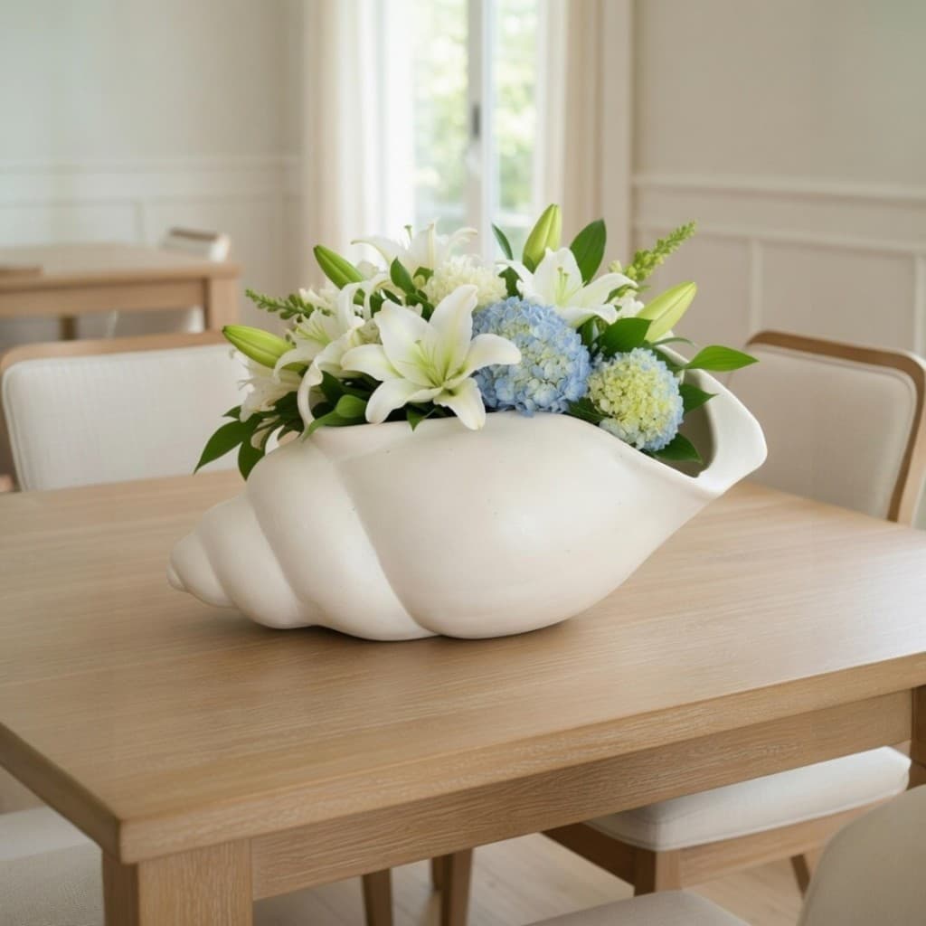 Vaso em Cerâmica moderno e orgânico Caramujo Suculentas e Flores decorativo decoração