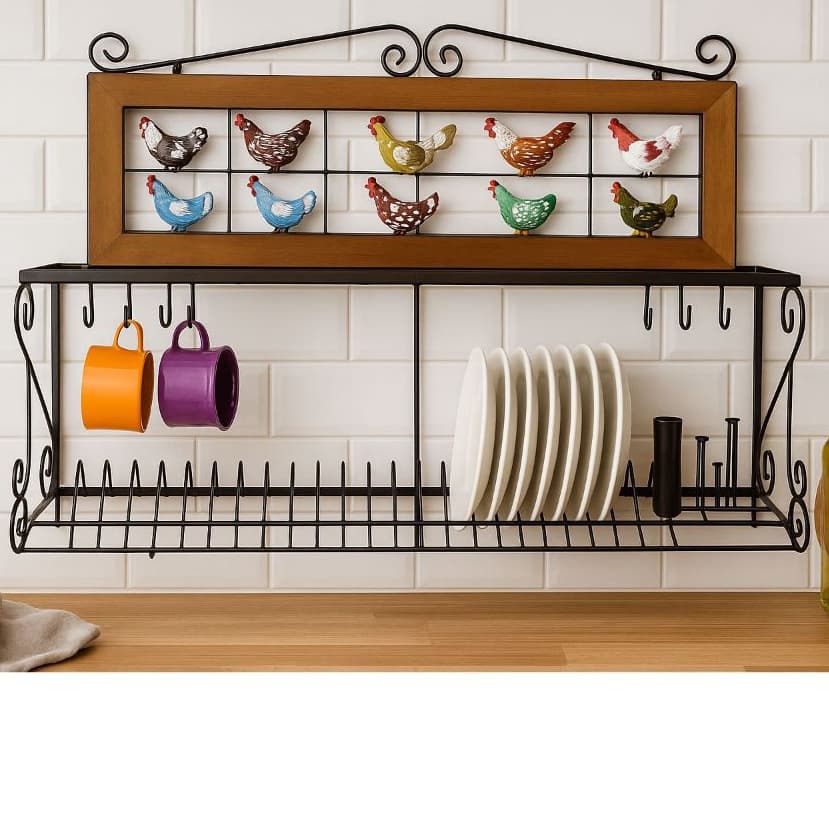 Paneleiro grande parede suporte apoio panela porta pratos escorredor ferro decoração cozinha Oferta