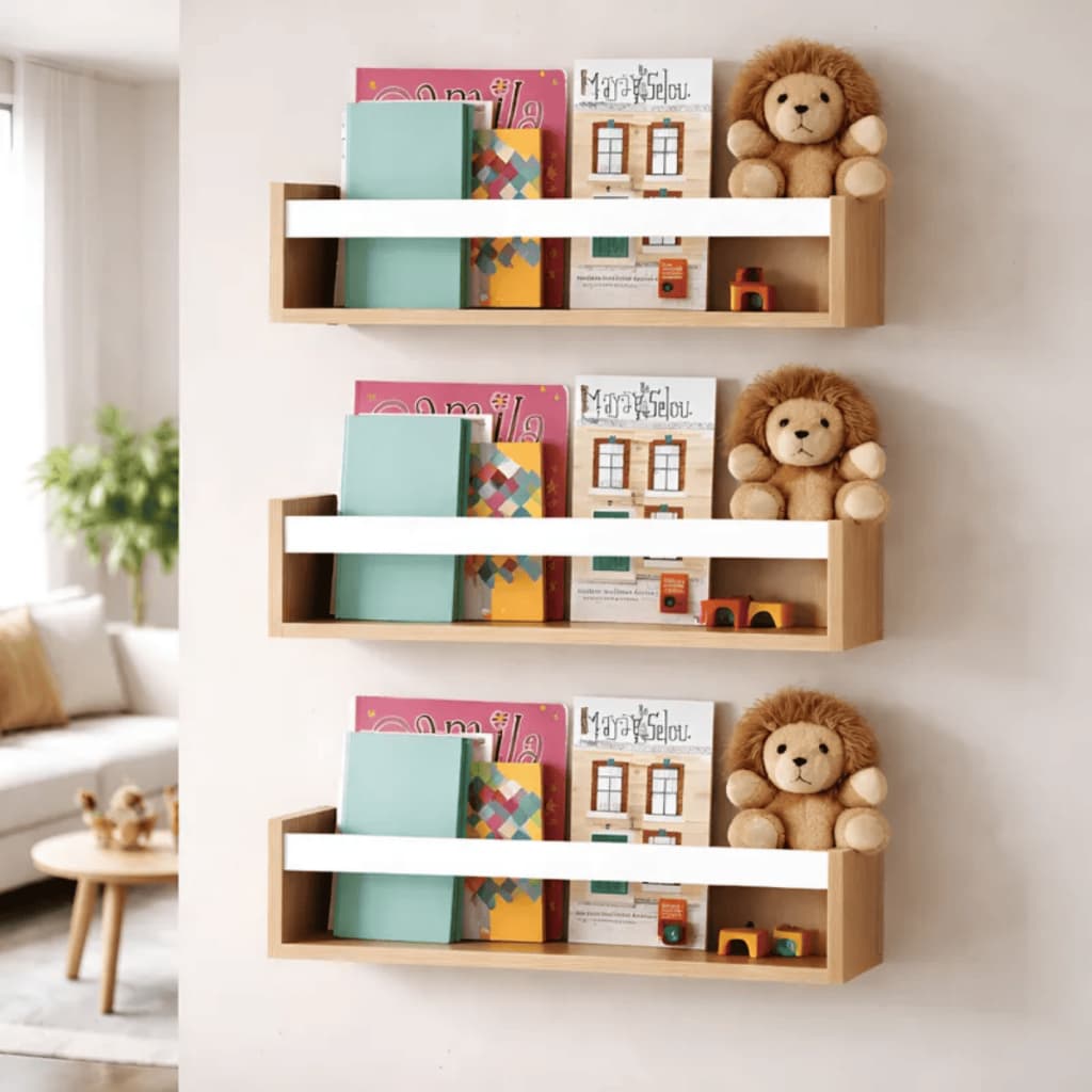 Kit 3 Prateleiras Livros Estantes Organizadoras Revisteiro Parede Nicho Madeira MDF Louro Freijó 55c