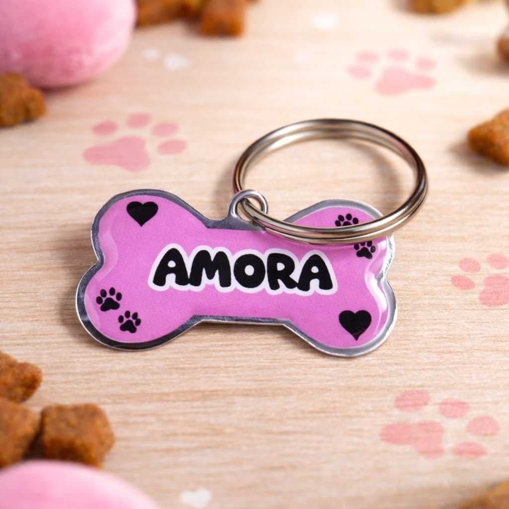 Pingente Pet Personalizado com Nome | Plaquinha Cachorro/Gato | Identificação Amor Pet ossinho pingemte coleira