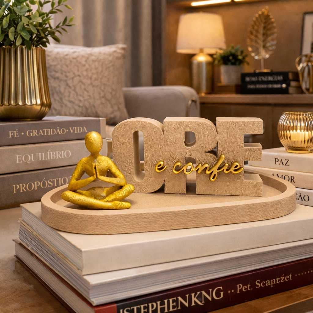 Kit Decorativo ORE e Confie – Decoração Religiosa Moderna para Sala e Oratório Modelo Pequeno (17cm x 6cm)