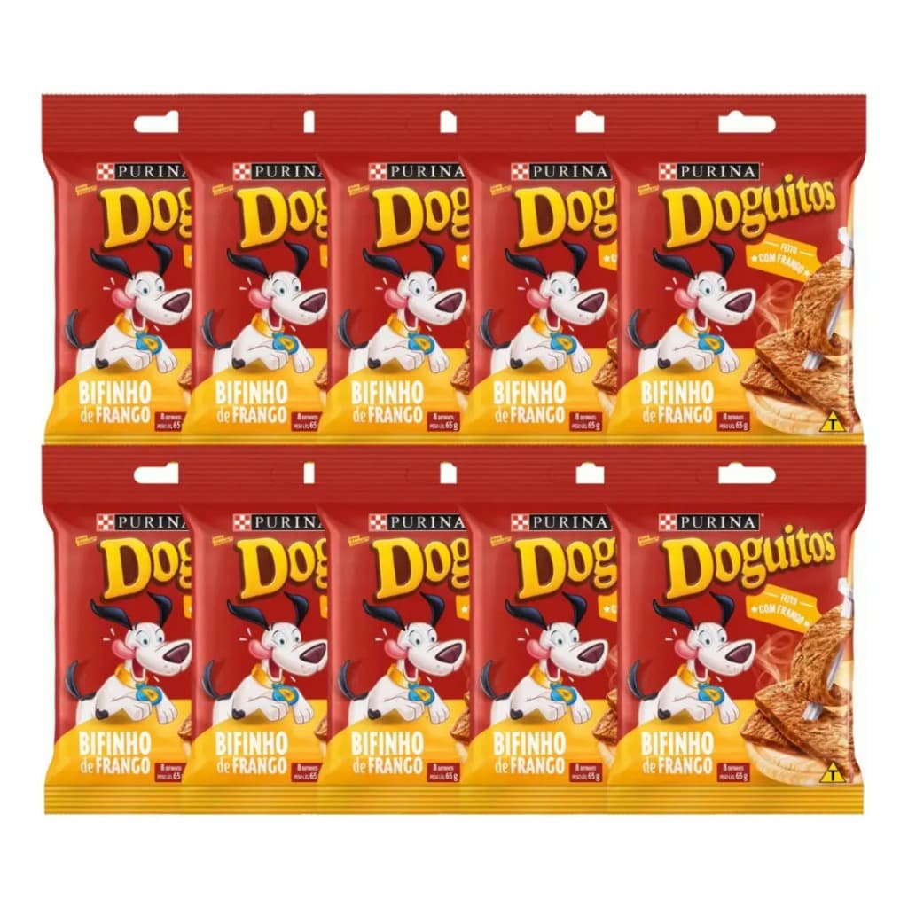 Kit 10 Petisco Doguitos Bifinho Frango 65g Purina Cães