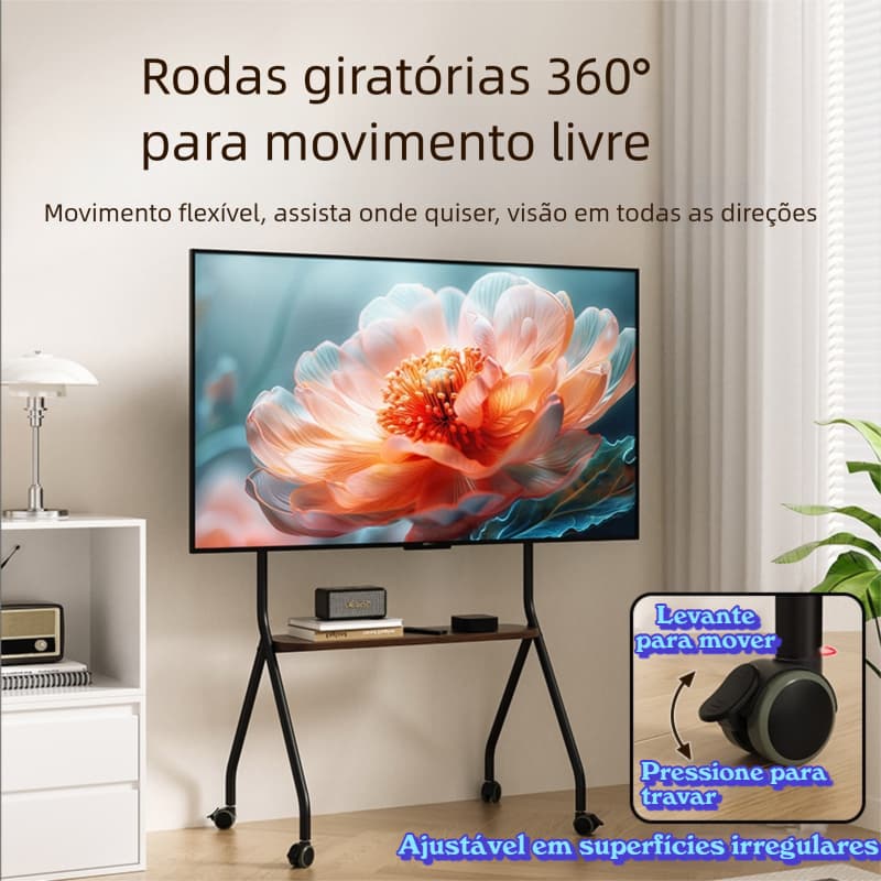 Suporte Móvel para TV 32" a 75" com Prateleira e Rodízios, Carrinho de TV Ajustável