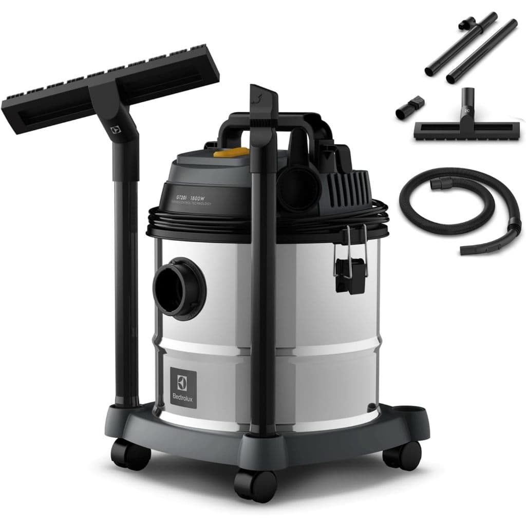 Aspirador Pó e Água Electrolux função Sopro Compacto Líquidos Químicos Inox 1800W 20L total 15L útil protetor térmico GT