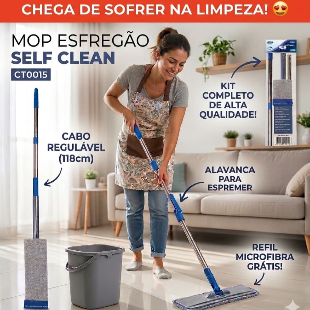 Rodo Rodo Esfregão Mop Inteligente 360° Esfregão Flat Limpeza Microfibra Sem Refil Envio Rápido