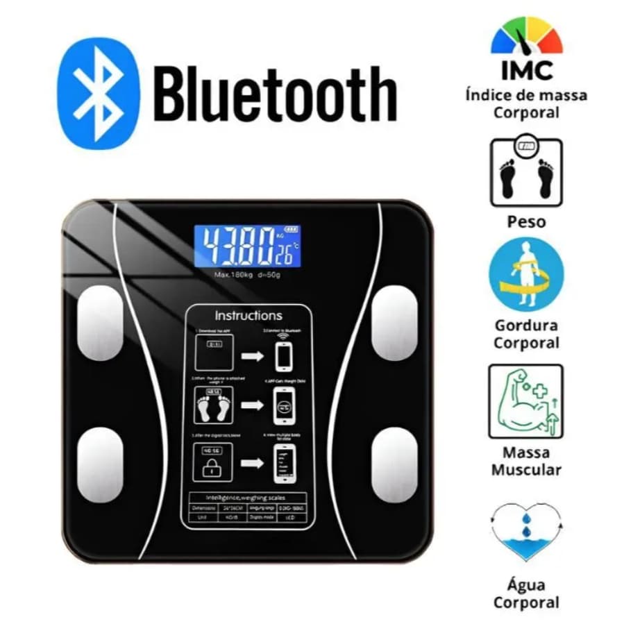 Balança Digital Corporal Bioimpedância Aplicativo Bluetooth Para Banheiro