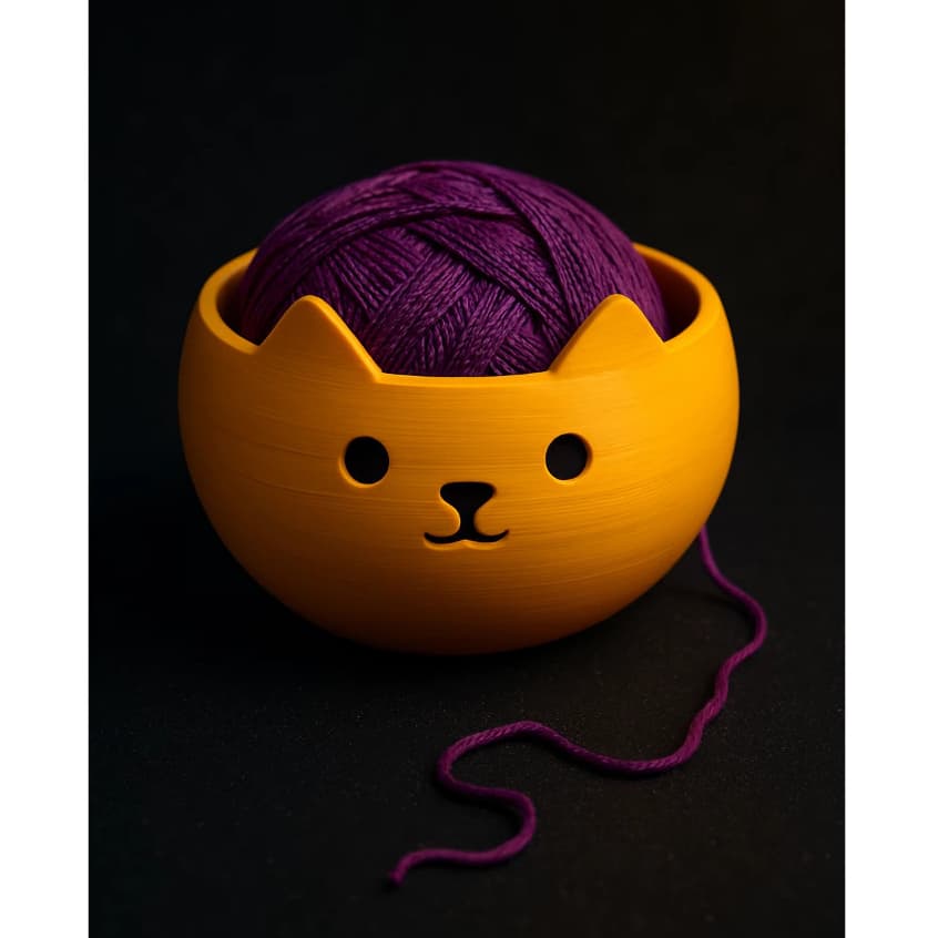 Tigela Porta Novelo de Lã 3D – Design Gato, Ideal para Crochê e Tricô