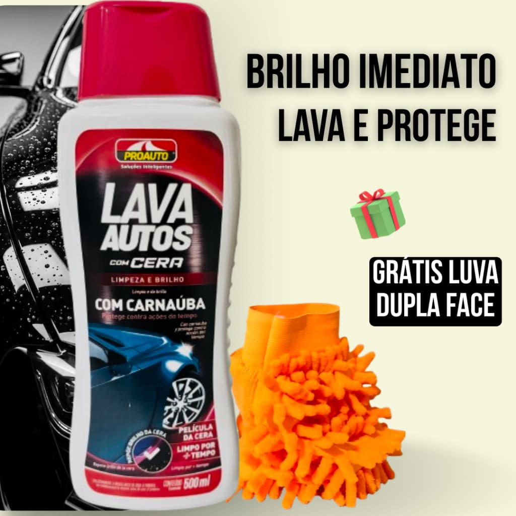 Kit Shampoo C/Cera Carnaúba Liquido Alto Brilho Proauto + Luva Microfibra Alta Absorção Punho Ajustável