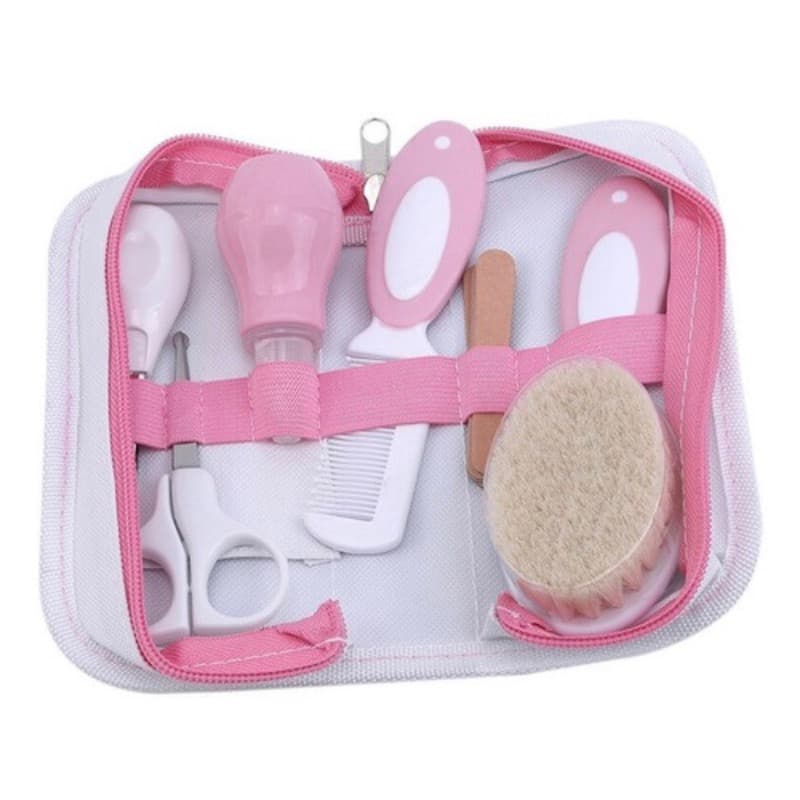 Kit De Higiene Para Recém Nascido com Aspirador Nasal, Tesoura, Pente e Escova Cerdas Naturais