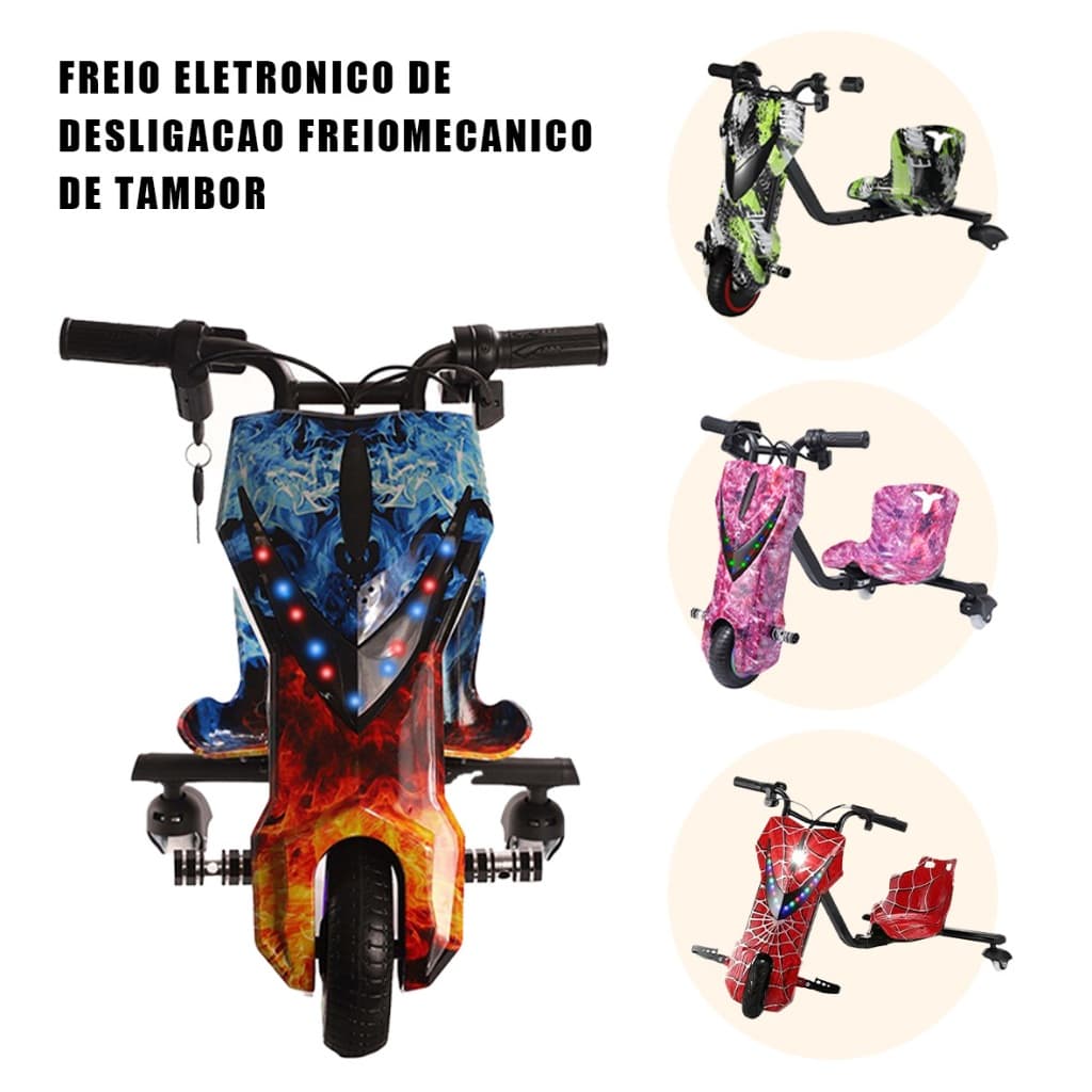 Triciclo Elétrico Drift Motorizado 250w Infantil 6.5 3 Velocidades Bluetooth Led lovely