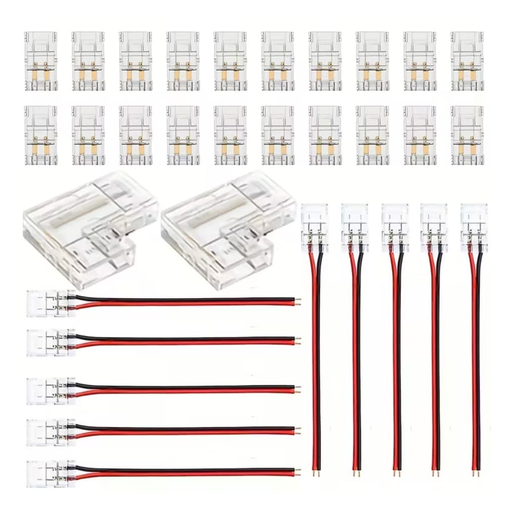 Conector Fita LED 8mm 10mm Emenda Reta L Kit 10 ou 20Peças Fácil Instalação