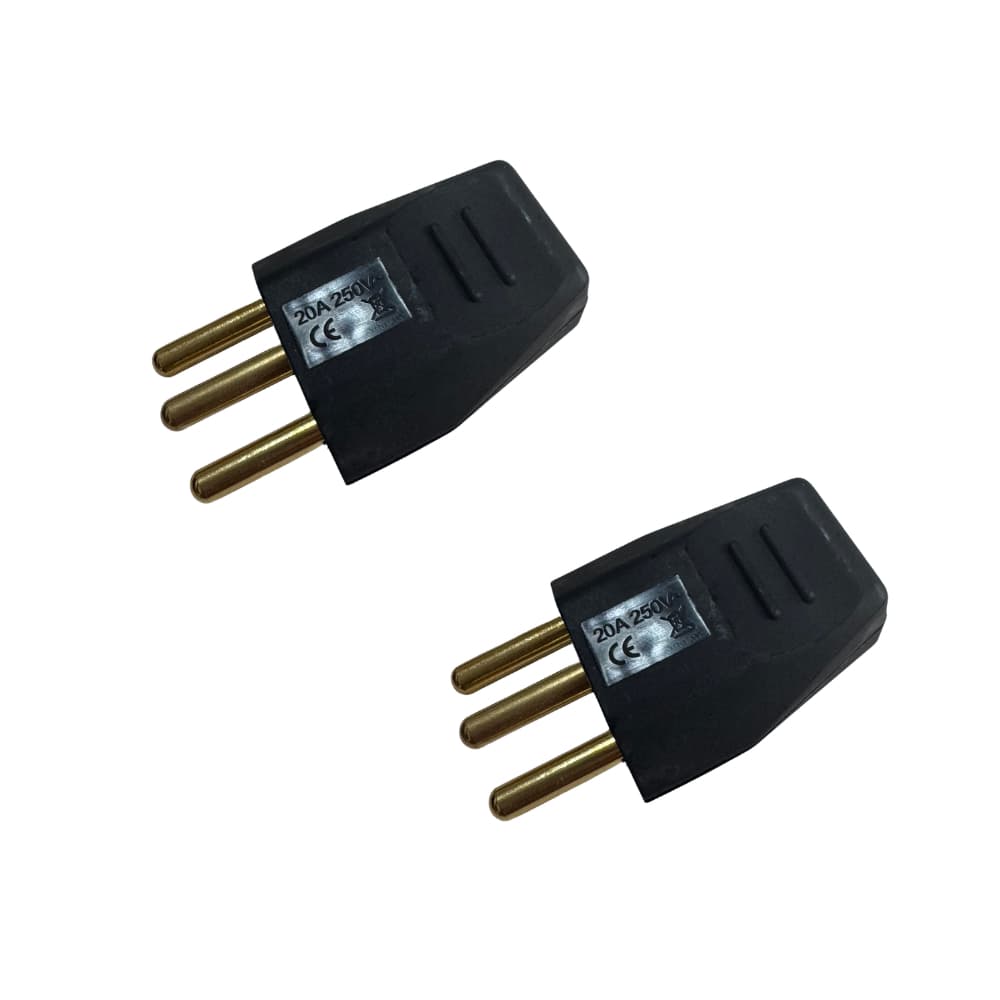 Plug Macho 20 Amper 180 Grau Preto 3 Pinos P/ Extensao 2 Pçs