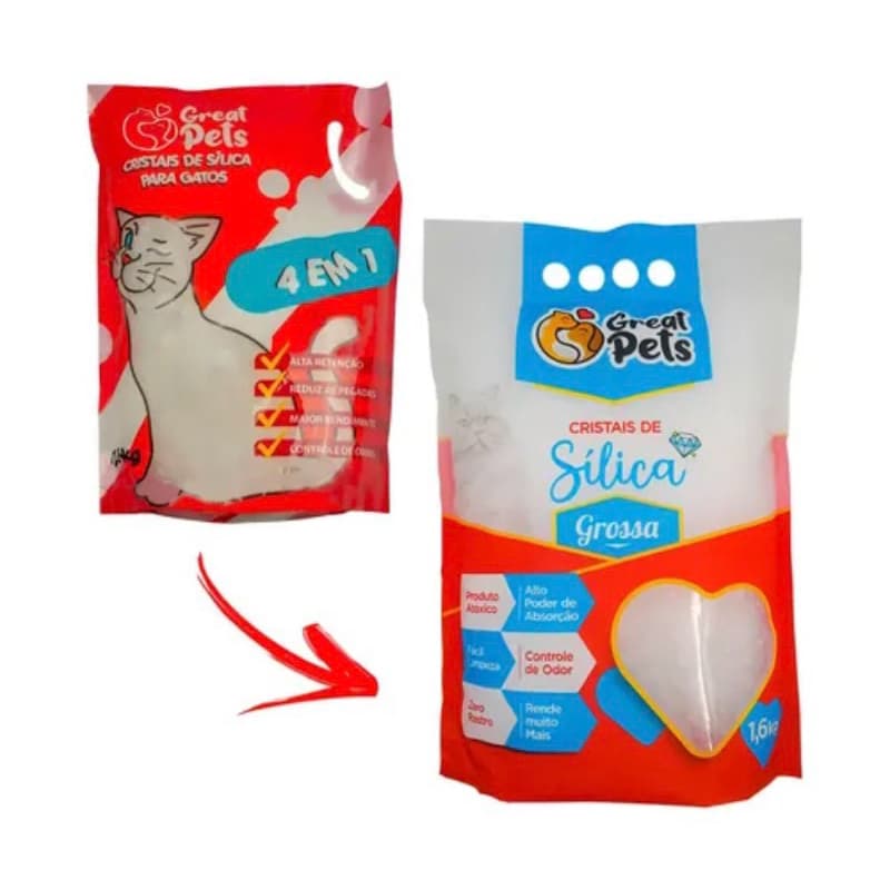 Areia Sílica Grossa Great Pets 1,6kg Cristais Higiênicos Para Gatos
