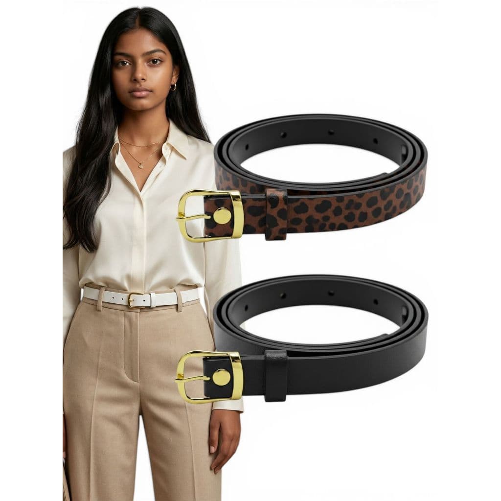 Kit2 Cinto Feminino Elegante Fino 2cm Da Moda Blogueira Fivela Básica Couro Sintético - Flor