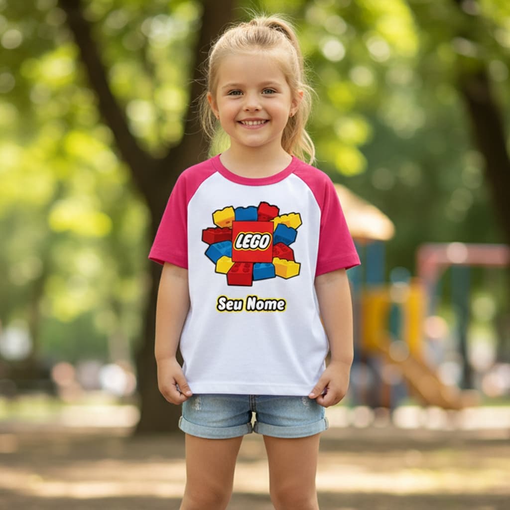 Camiseta Infantil Lego Menina Rosa Com ou sem nome