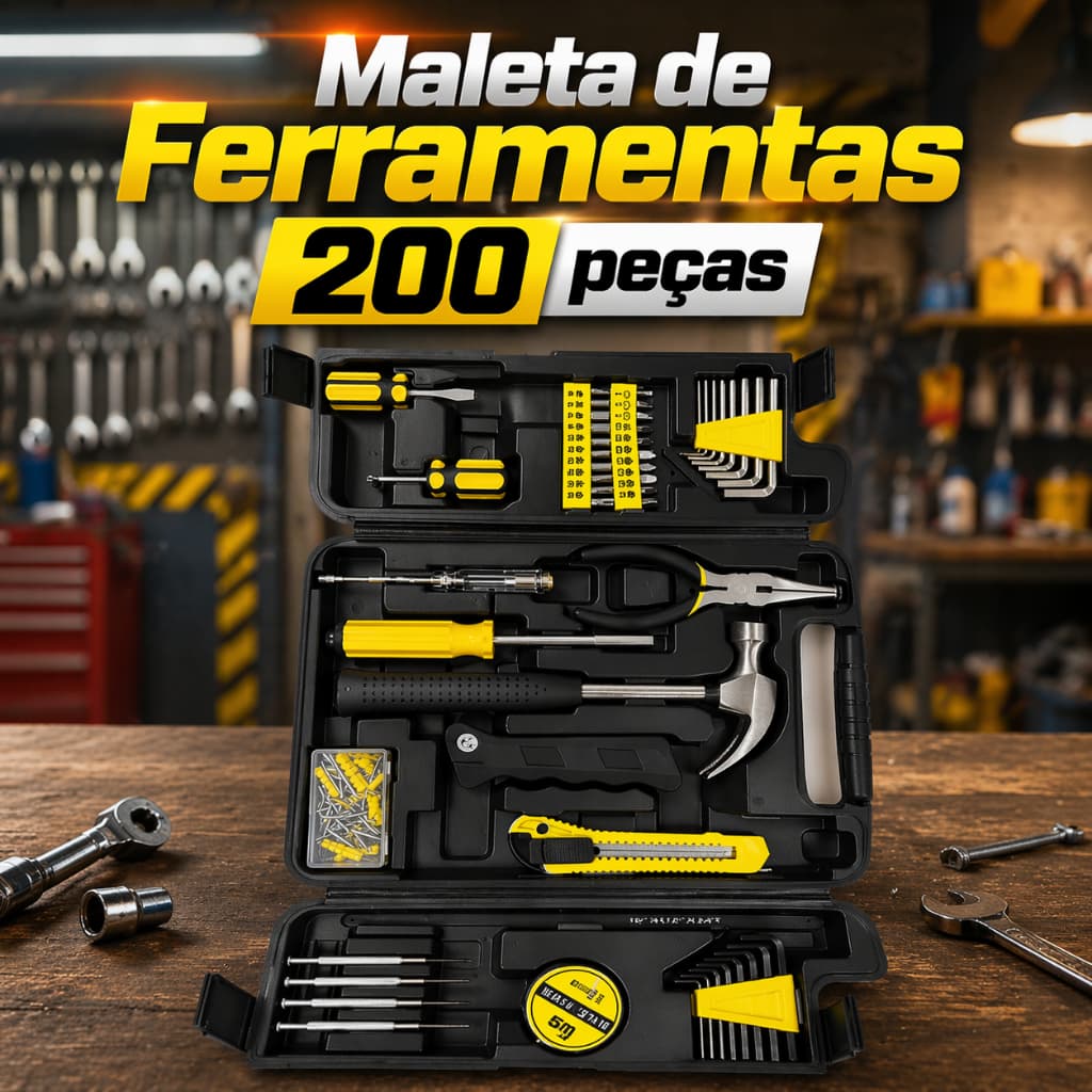 Kit Maleta Ferramentas 200 Peças Jogo de ferramentas Completo Uso Doméstico Reparo Casa Oficina
