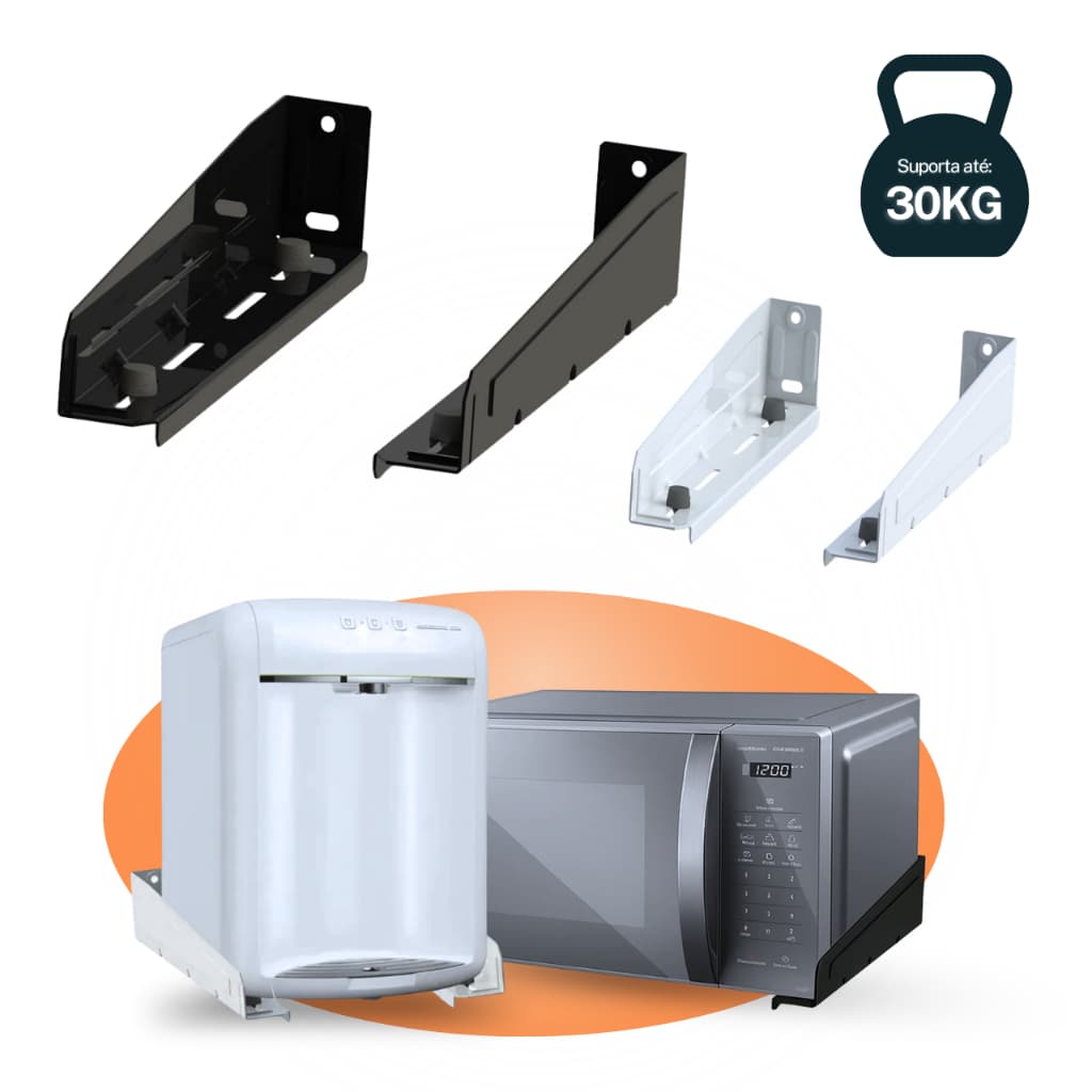 Suporte de parede para Microondas Forno Bebedouro Impressora Em aço Resistente até 30kg Branco Preto