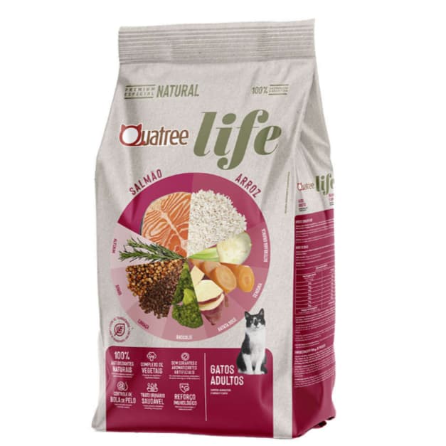 Ração Quatree Life para Gatos Adultos - Sabor Salmão e Arroz 10,1 kg