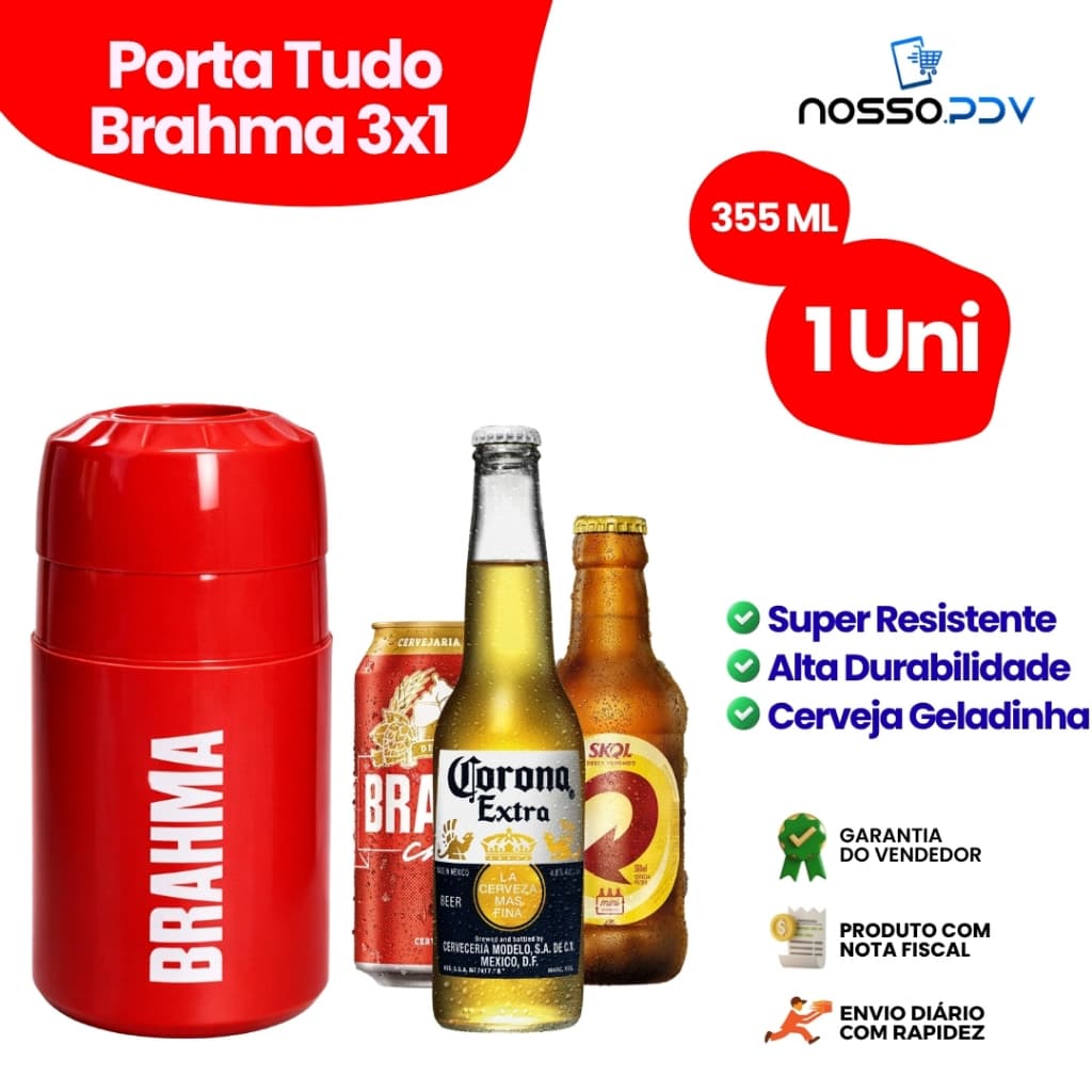 Porta Tudo 3x1 Para Cerveja Long Neck Litrinho Lata 355 ML Brahma Cor Vermelho Parede Dupla Alta Qualidade Envio Rápido
