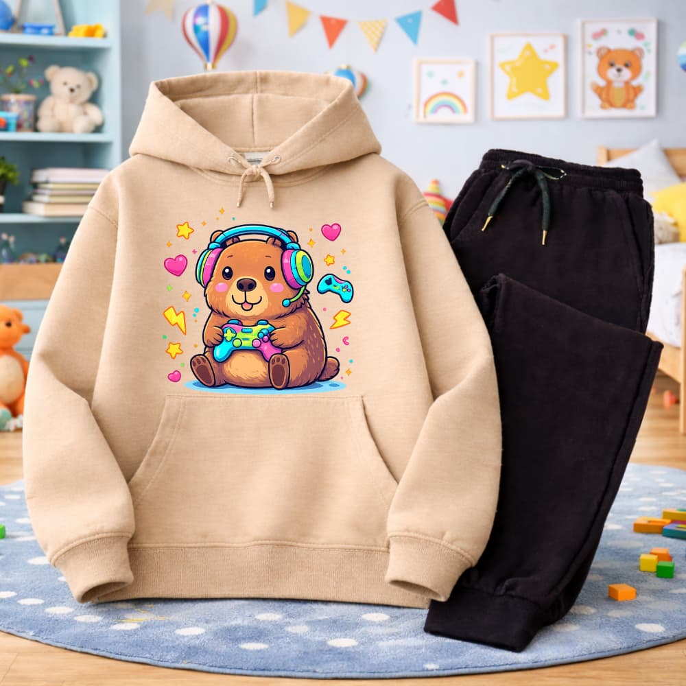 Conjunto Infantil Moletom Canguru Capivara Gamer Fofo Calça Preta Unissex Inverno Quentinho