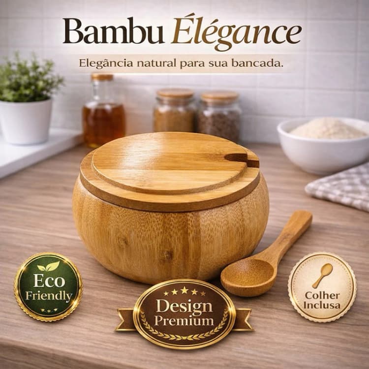 Açucareiro de bambu com colher