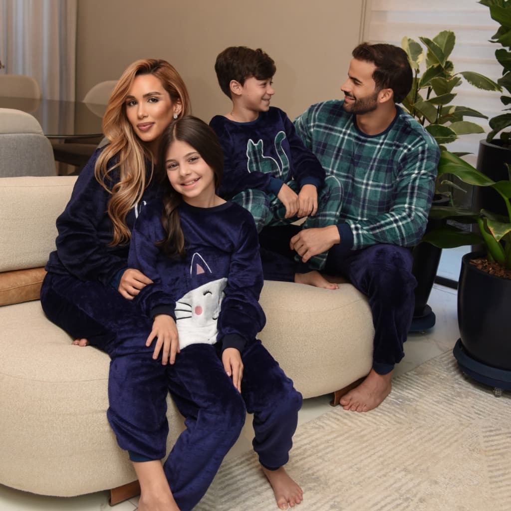 Pijama Família Casal Fleece Adulto Infantil Namorados - Tal Pai Tal Filho - Tal Mãe Tal Filha - 2 Pc