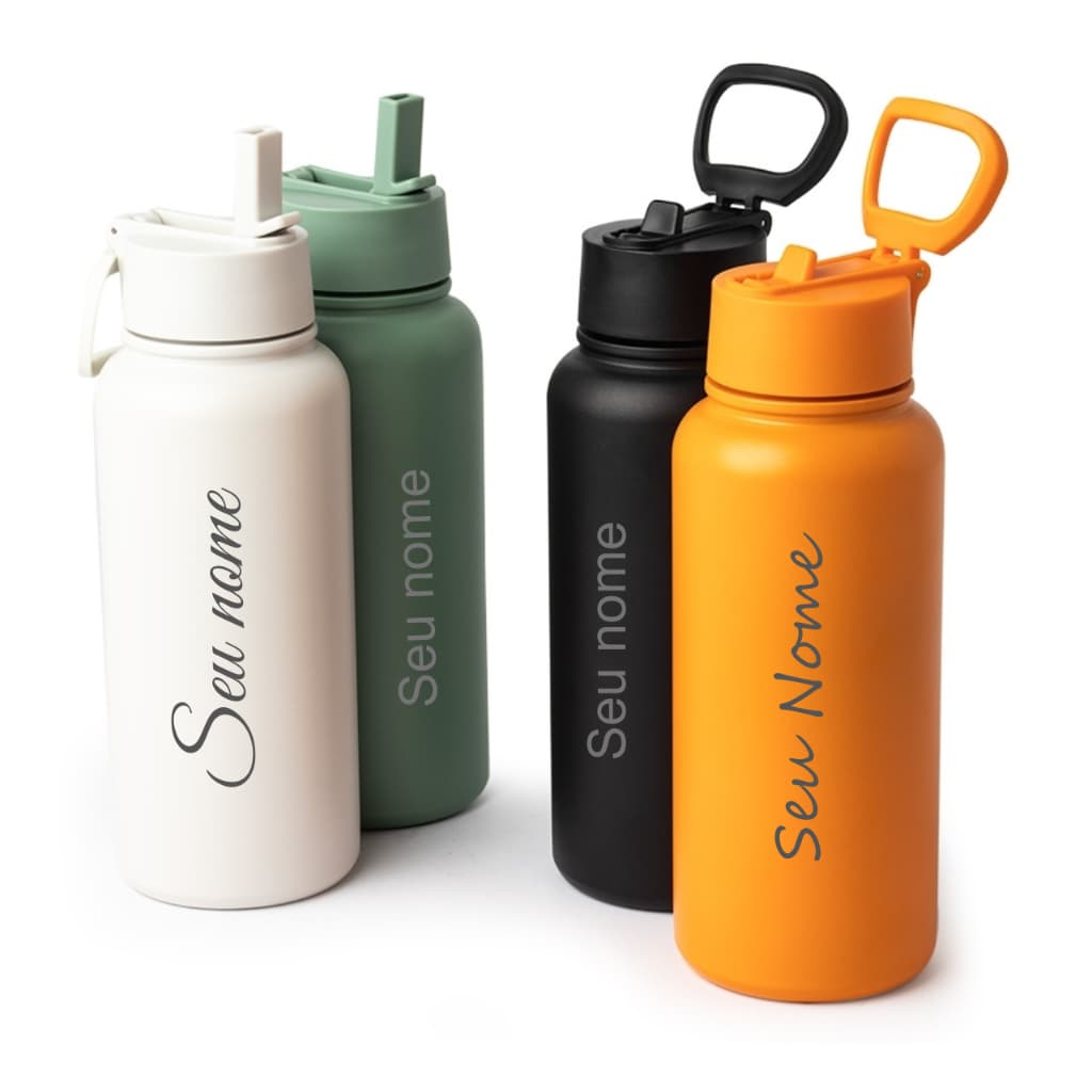 Garrafa Térmica 900 ml parede dupla | personalizada com nome | bico flip alça e com canudo