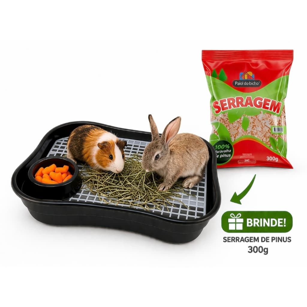 BANDEJA SANITARIO C/ GRADE ALTA PARA COELHO E PORQUINHO DA ÍNDIA + SERRAGEM 300GR