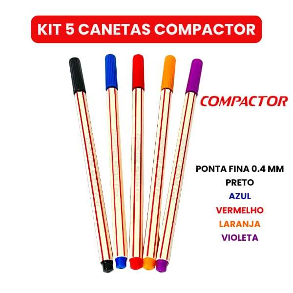 Kit Caneta Compactor Microline 0.4mm 5 ou 6 Cores Fineliner Escrita Fina Colorida