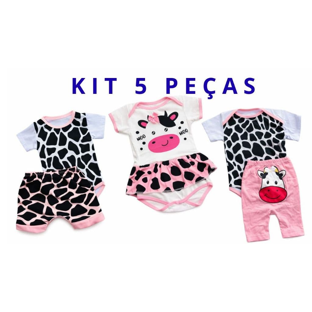 Kit 5 peças conjunto vaquinha - menina - Malha e algodão