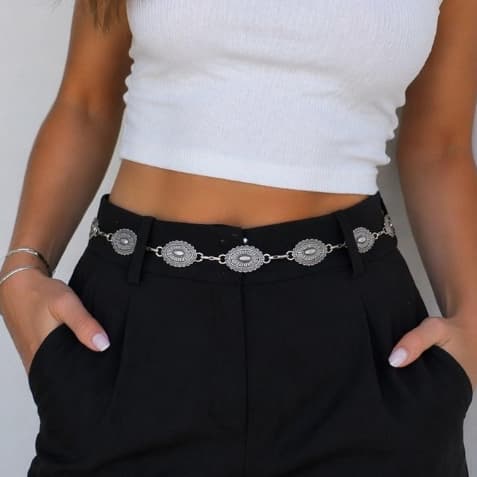 Cinto De Metal Retro Feminino Prata Corrente Ajustável Y2K - Design Único, Versatilidade, Estilo, Tendência 2026