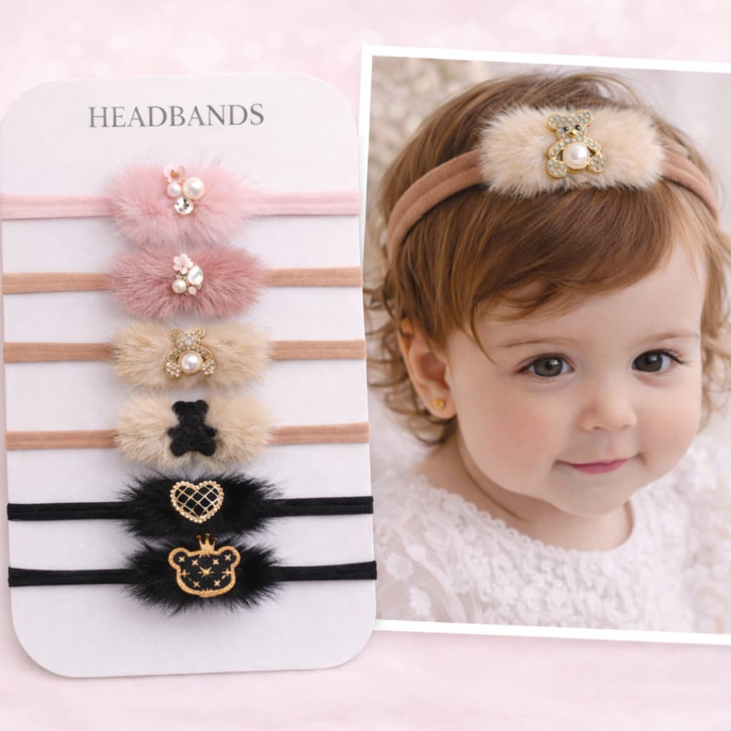 Kit Faixinha Bebê Pompom Inverno Luxo Tiara Infantil Menina Confortável Macia Acessório Bebê Delicado Presente