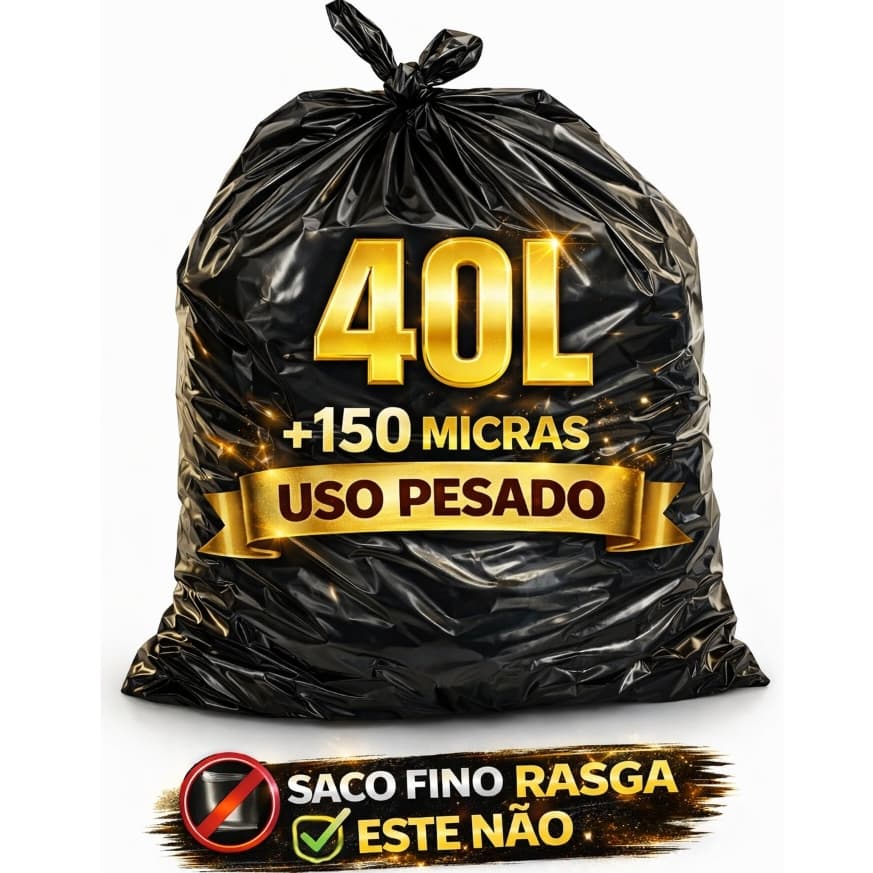 Saco de Lixo 40 Litros Reforçado Resistente Cozinha Grosso Obra Limpeza Lixeira Banheiro  150 Micras