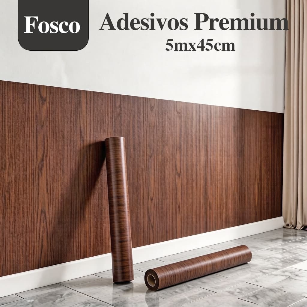 Papel Adesivo de Parede Madeira Escura 5m x 45cm Autocolante Removível para Decoração de Sala, Quarto e Móveis
