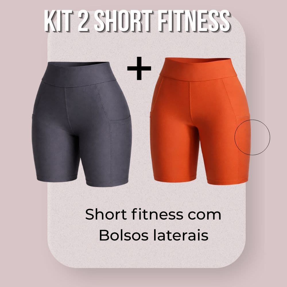 Kit 2 Shorts Feminino Com Bolso Fitness Short Bermuda Cintura Alta Corrida Roupa de Academia