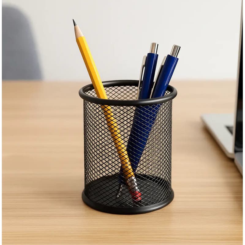 Porta Lápis Caneta Redondo Aramado Metal Preto Organizador Mesa Escritório Office