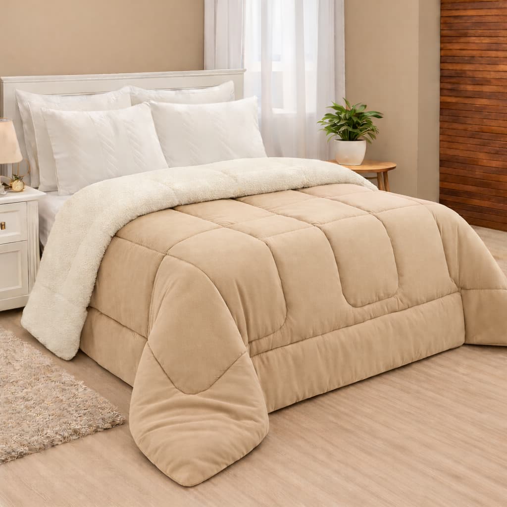 Coberdrom Edredom Pele De Carneiro Sherpa Casal Queen 2,40m x 2,20m Toque Macio Antialérgico